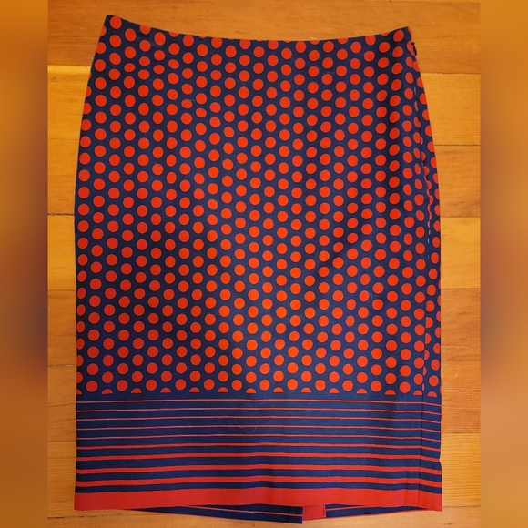 The Limited Women's Pencil Polka Striped Dot Navy Red Skirt Size 0 - Picture 1 of 3